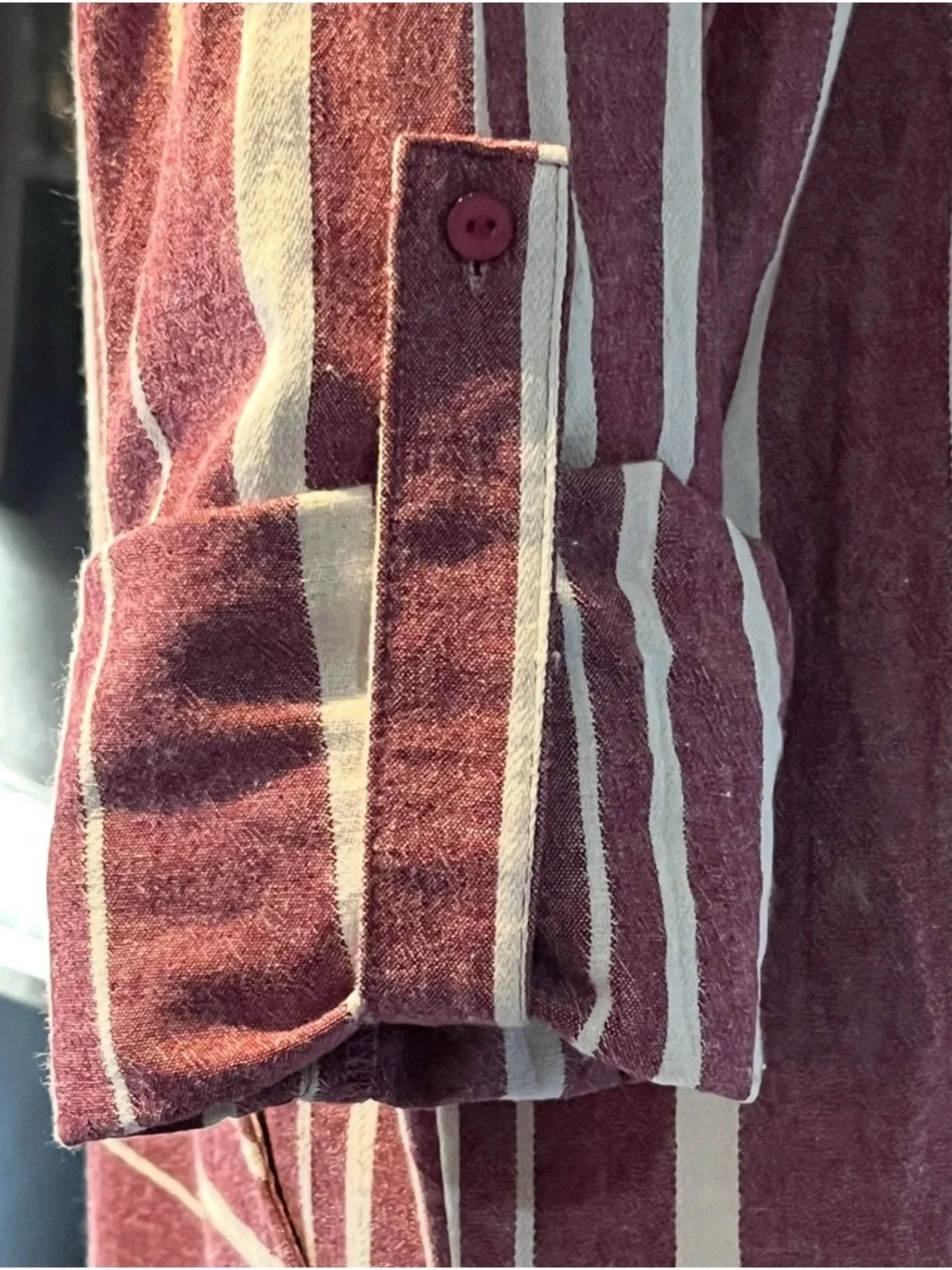 NWT entro Burgundy and Cream Stripe Maxi Capri Dress Roll Sleeves 100% Cotton S - Picture 11 of 15